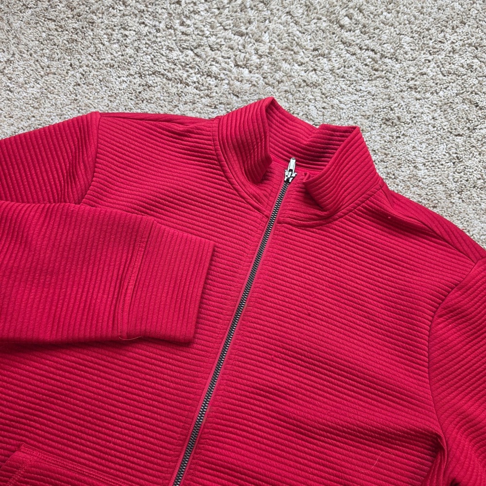Skechers Hoodless Hoodie Women Large Red Ribbed Full Zip Mock Neck Jacket